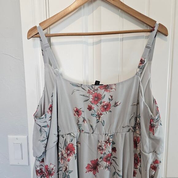 Torrid Chiffon Pleated Dress Women Size 2X Gray Floral Cowl Neck Cottage Fairy - Picture 7 of 12